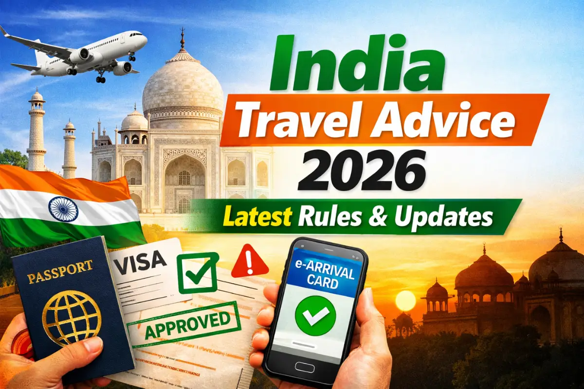Traveler checking India travel advice, visa rules, and e-Arrival card updates for 2026
