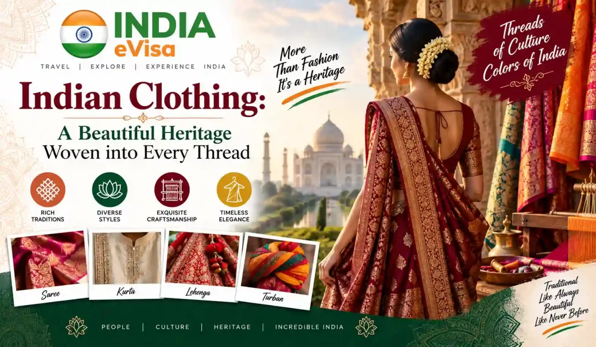 Colourful traditional Indian Clothing showcasing sarees, kurtas, lehengas, and regional textile designs