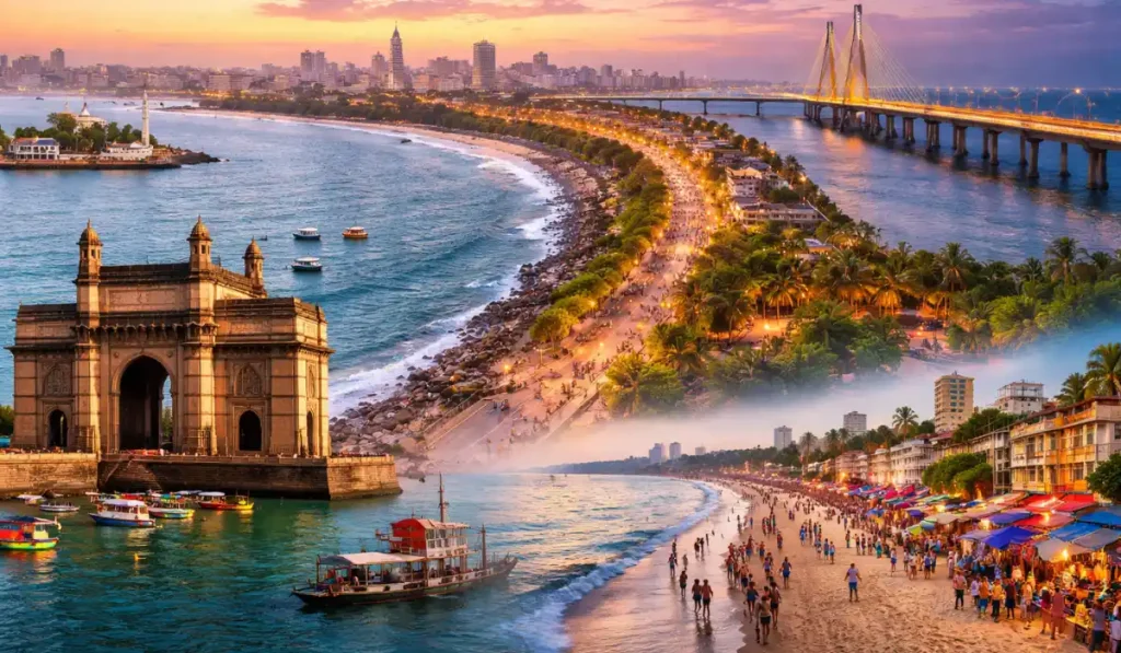 Famous attractive places in Mumbai including Gateway of India and Marine Drive view