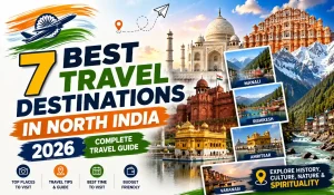 Best Travel Destinations in North India 2026 featuring Delhi, Agra, Jaipur, Manali, Rishikesh, Amritsar and Varanasi