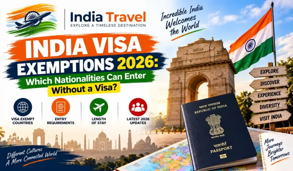 India Visa Exemptions 2026 showing travelers entering India without a visa