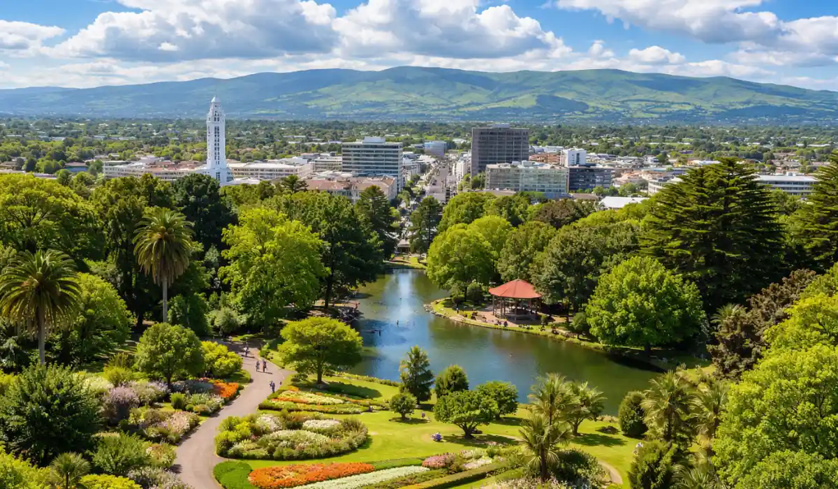 Beautiful view of Palmerston North New Zealand with parks and skyline
