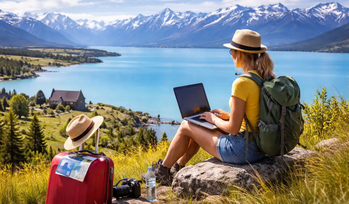 Traveler working and exploring New Zealand with visa guide